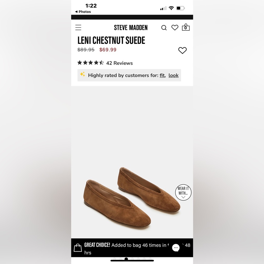 Steve Madden Brown Suede Flats Size 7.5.